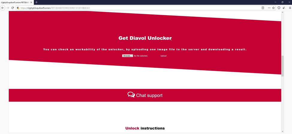 Diavol ransomware Tor site