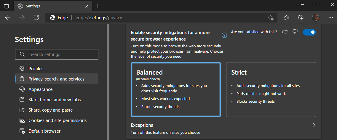 Enabling Super Duper Secure Mode in Microsoft Edge