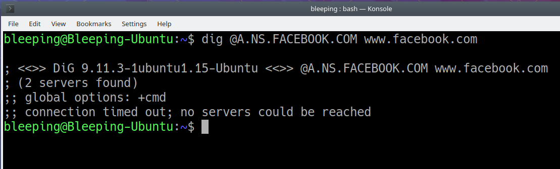 Unable to connect to Facebook's DNS servers