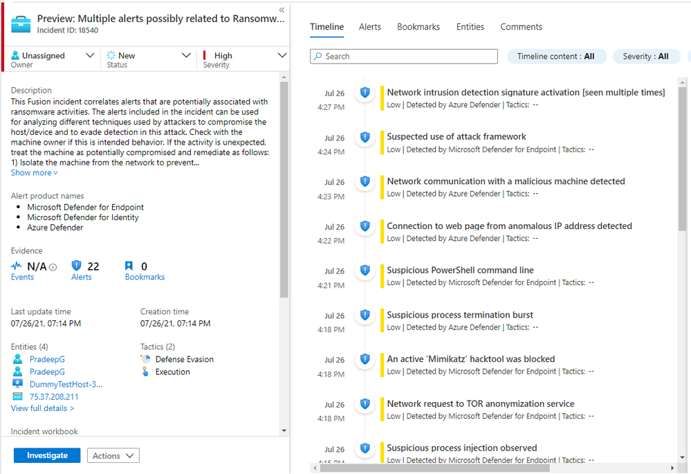 Fusion ransomware detection incident