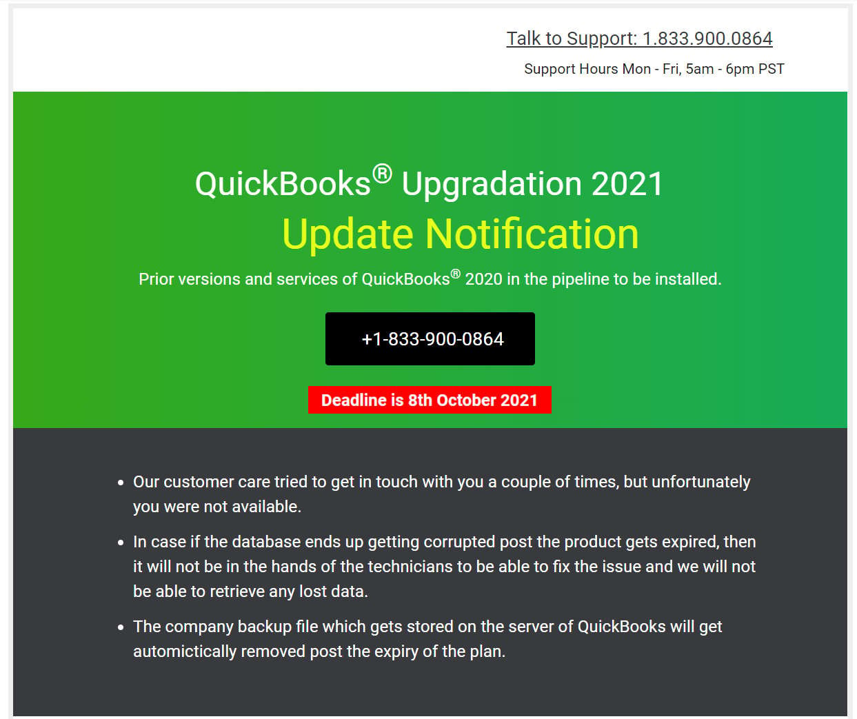 QuickBooks deadline scam