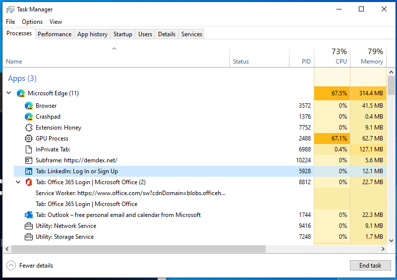 Microsoft Edge Task Manager process classification