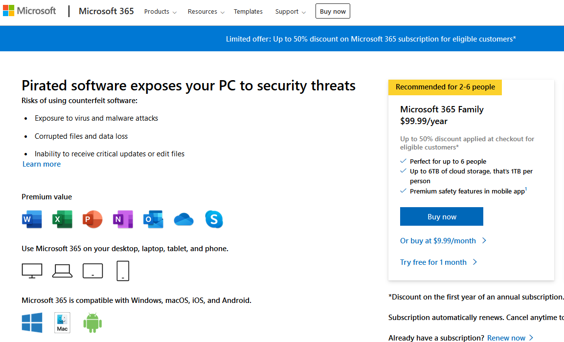 Microsoft 365 discount page