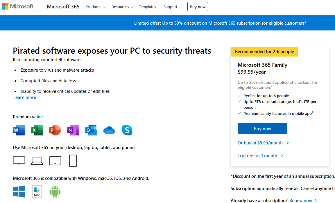 Microsoft offers 50% subscription discounts to Office pirates