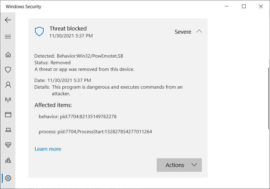 Emotet false positive in Microsoft Defender