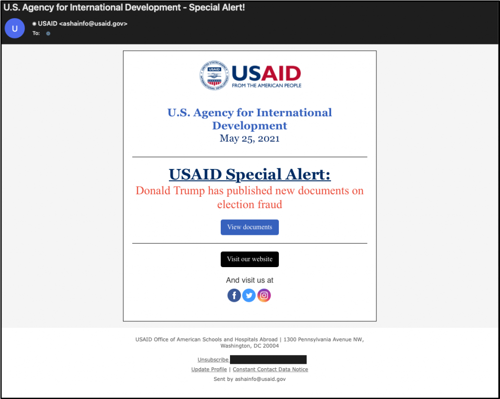 USAID phishing email sent by Nobelium hackers