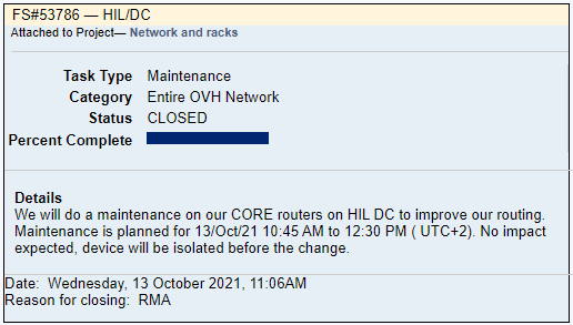 OVH maintenance