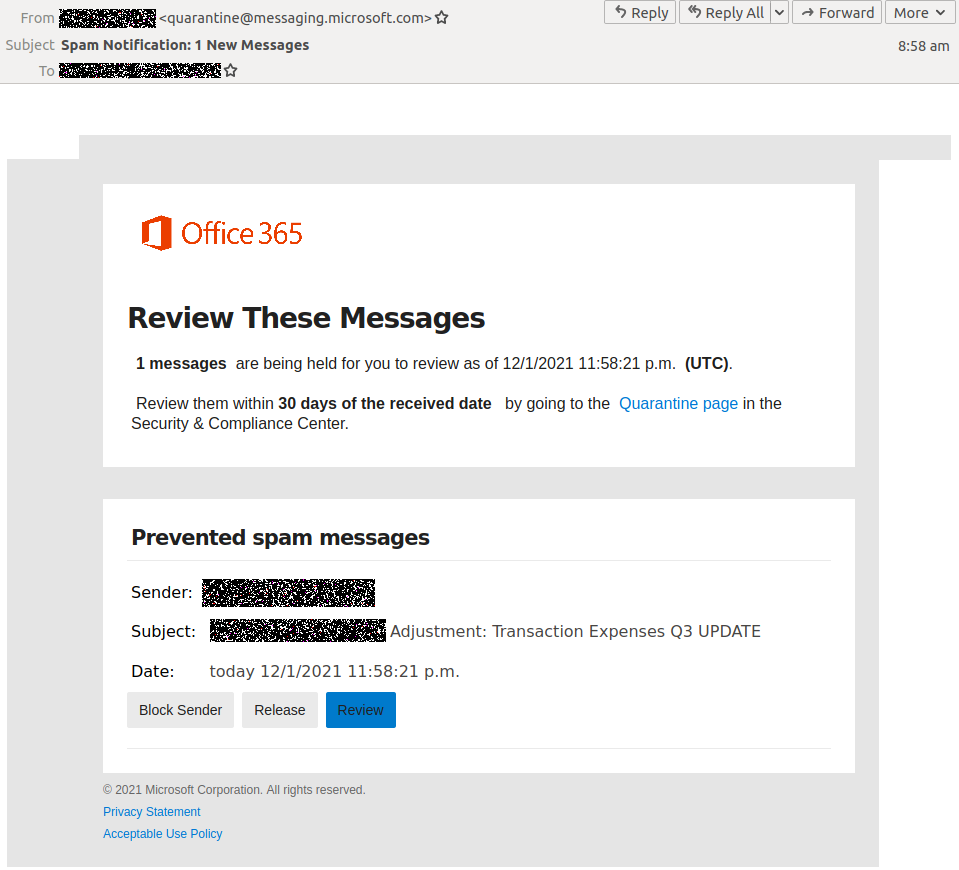 Convincing Microsoft phishing uses fake Office 365 spam alerts