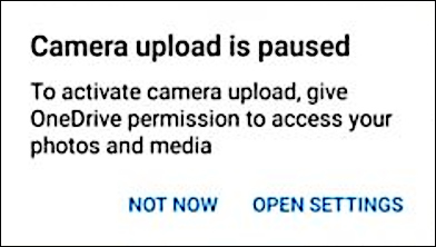 OneDrive Android camera upload paused