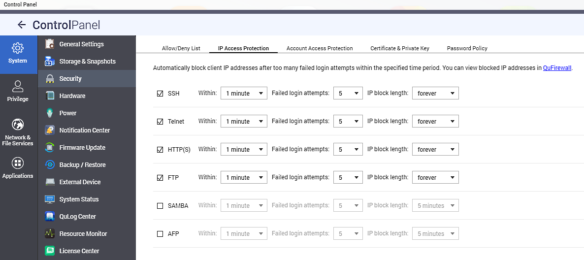 QNAP IP Access Protection