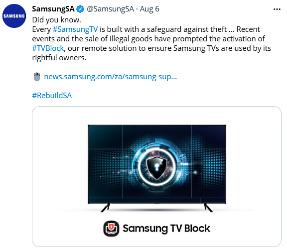 Samsung TV Block tweet