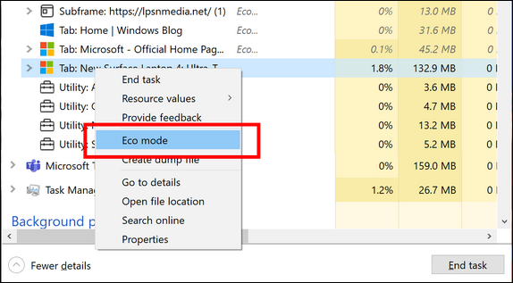 Task Manager Eco mode