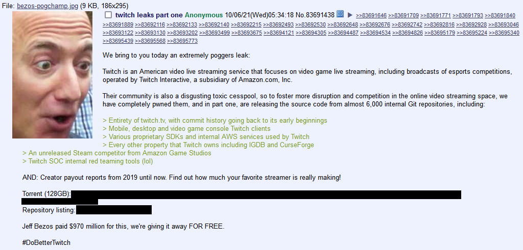 Twitch leak posted to 4chan