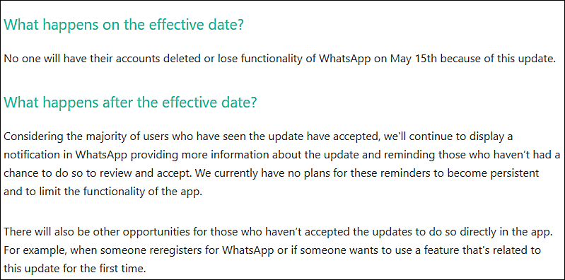 WhatsApp backtracks once again