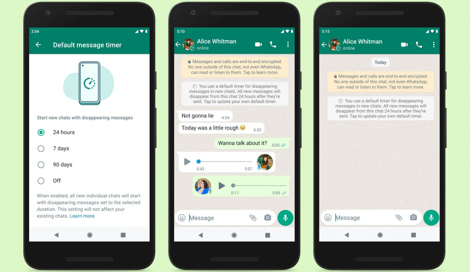 WhatsApp default disappearing messages