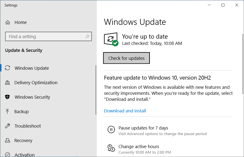 Windows 10 20H2 Feature Update