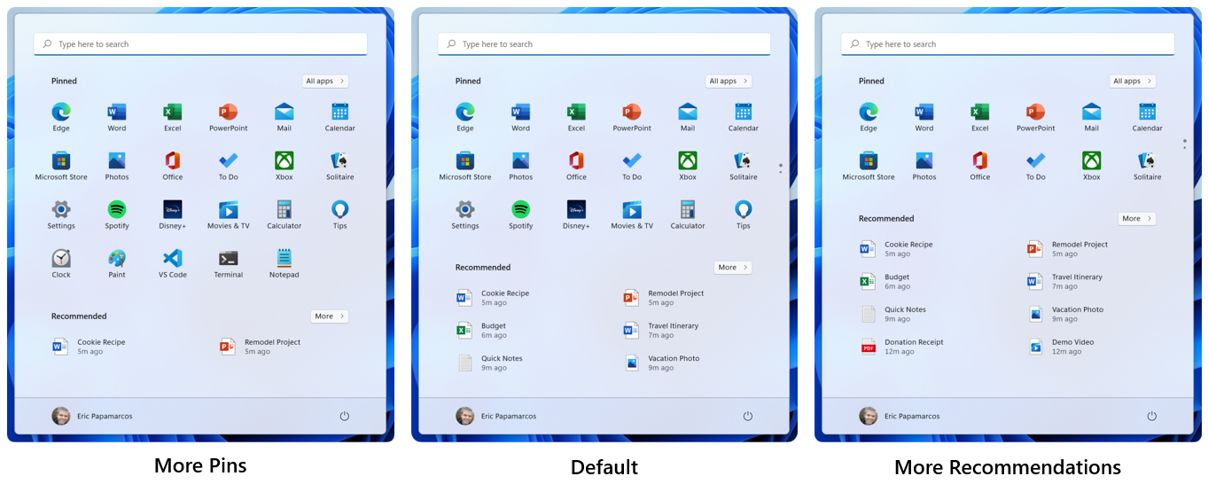 Windows 11 start menu improvements