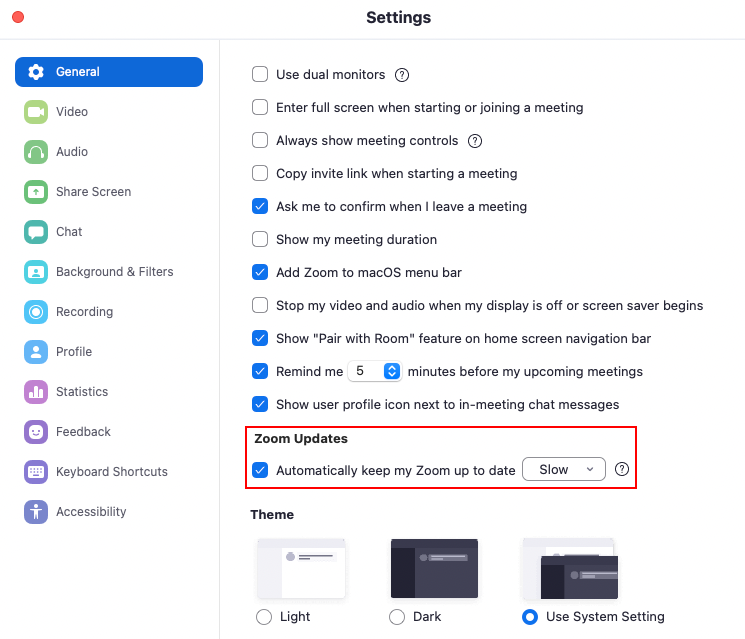 Zoom automatic updates