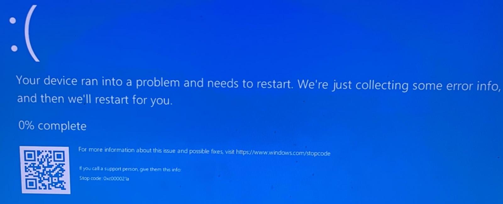 0xc000021a blue screen