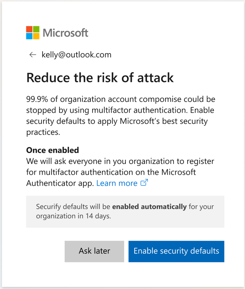 Admins prompted to enable security defaults