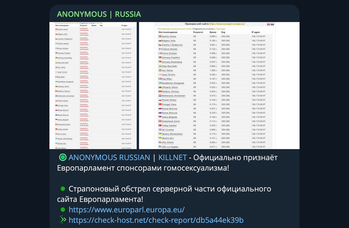 Anonymous Russia claims the attack on the European Parliament
