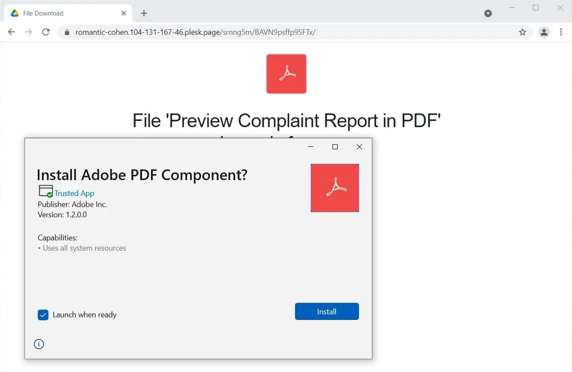 El instalador de la aplicación solicita la instalación de un componente Adobe PDF falso