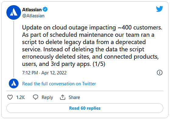 Atlassian cloud outage update