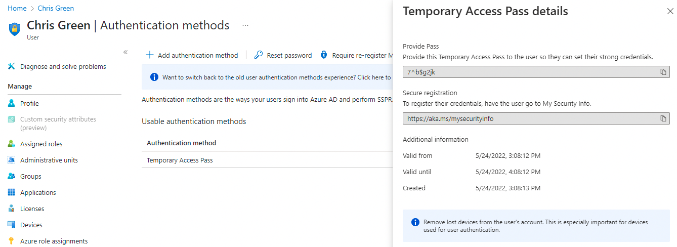 Azure AD TAP details