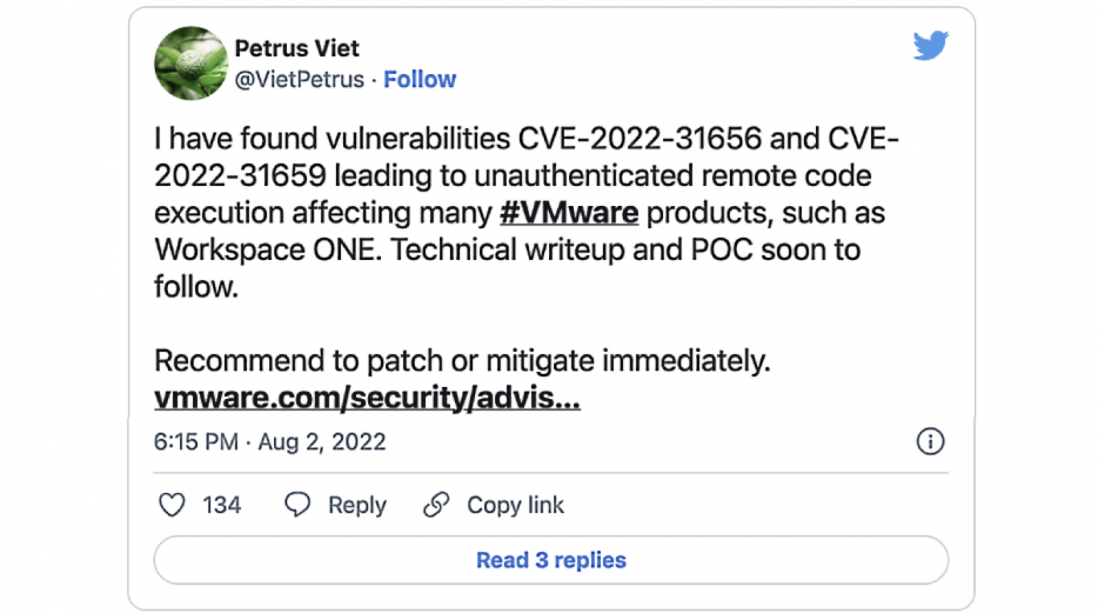 CVE-2022-31656 tweet