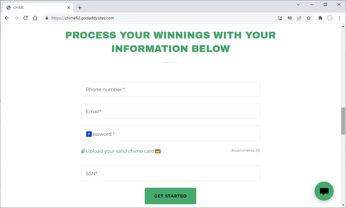 Chime phishing site