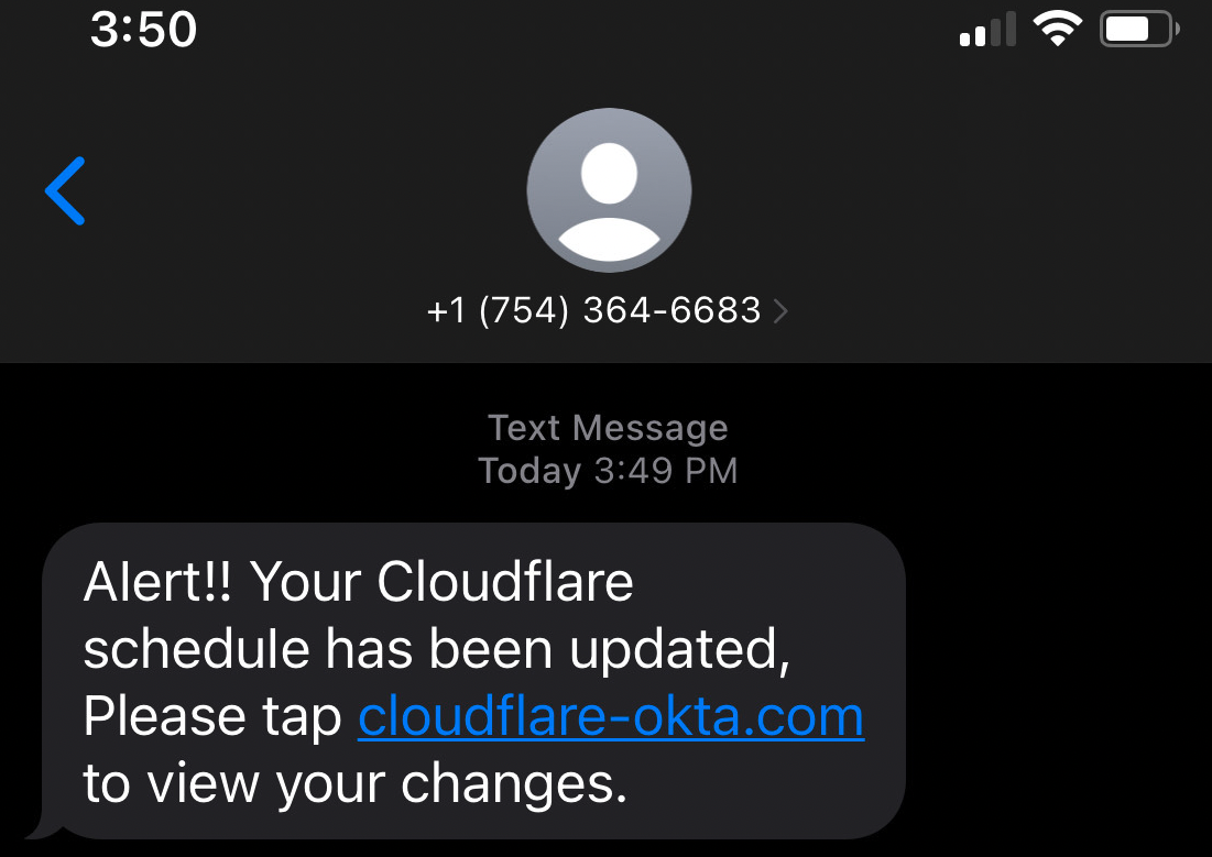 MS phishing message sent to Cloudflare employees