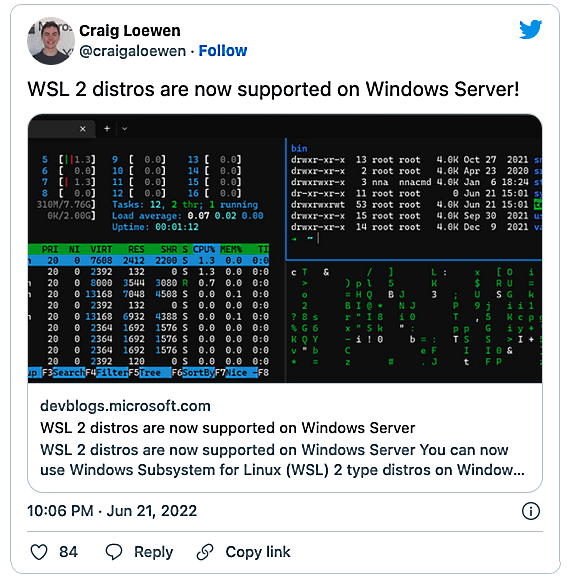 Craig Loewen WSL2 WinServer 2022
