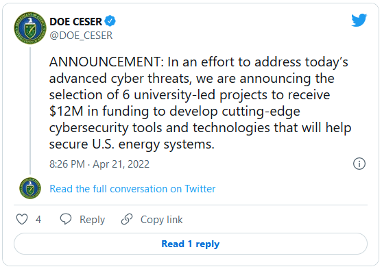 DOE CESER announcement