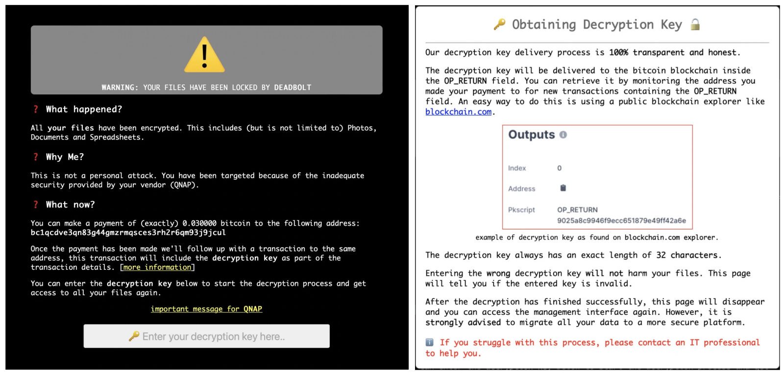 DeadBolt ransom note and instructions