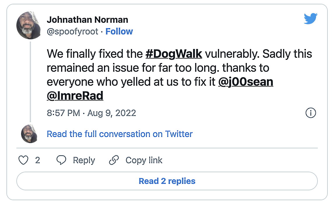 DogWalk patch tweet