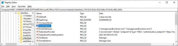 Empty Outlook identity key