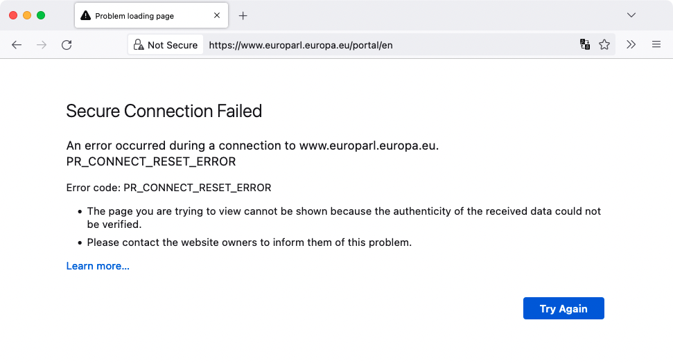 European Parliament website down