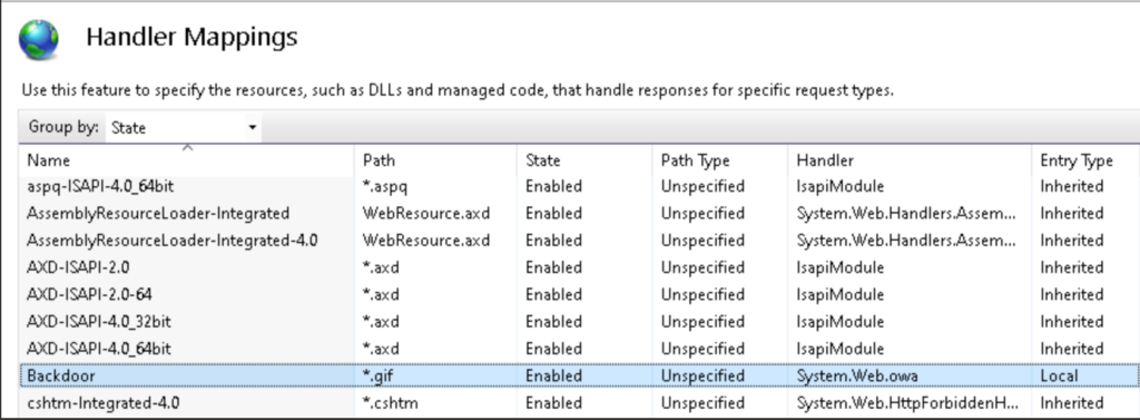 Example IIS backdoor installed as an IIS handler