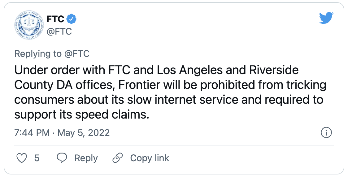 FTC tweet Frontier