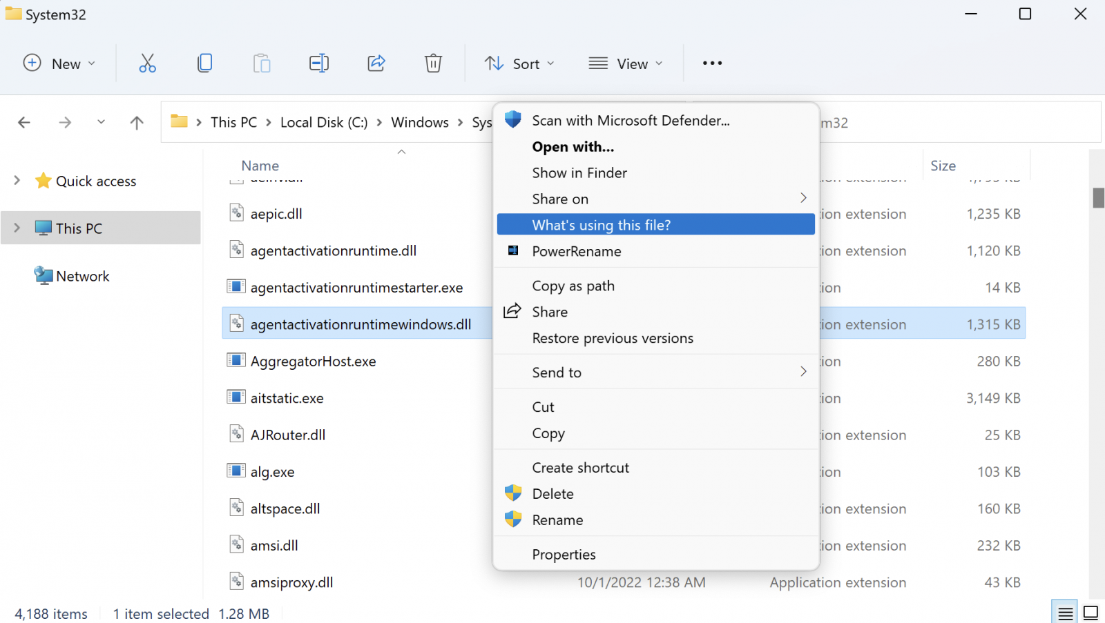 File Locksmith context menu