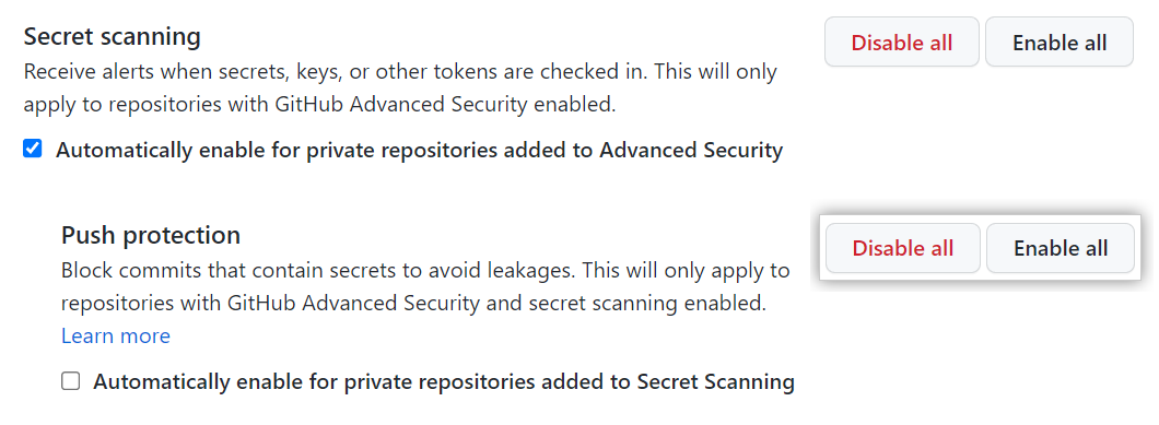GitHub secret scanning push protection