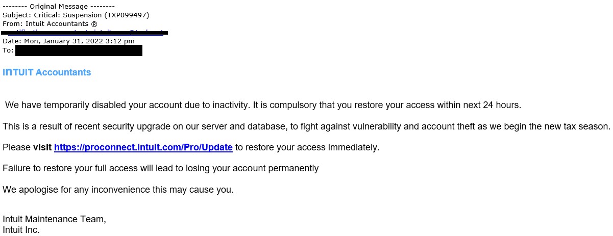 Intuit phishing email