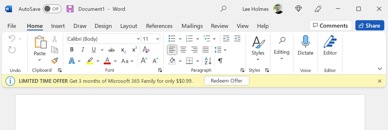 Microsoft is showing ads for Microsoft 365 in Office 2021