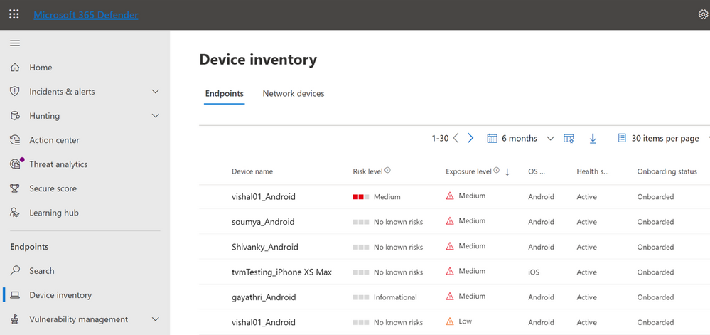 MDE device inventory