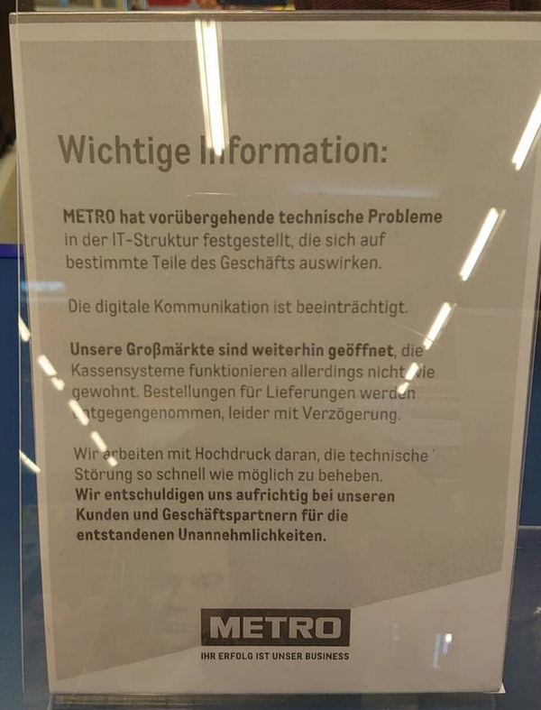 IT の問題に関する METRO ストアの通知