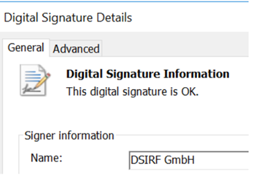 Malicious DLL signed with valid DSIRF digital signature