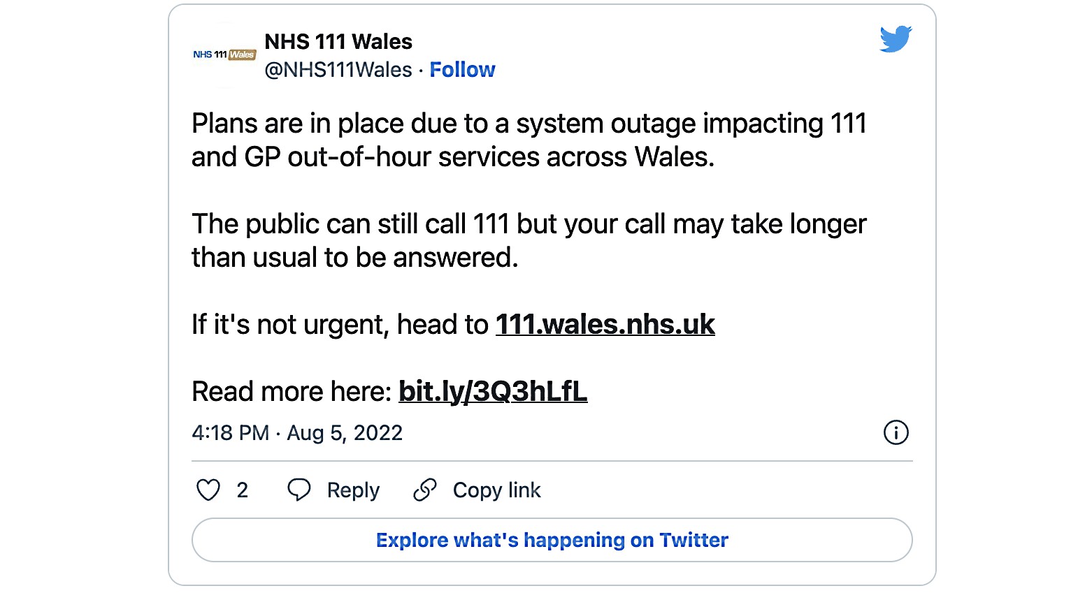 NHS 111 outage