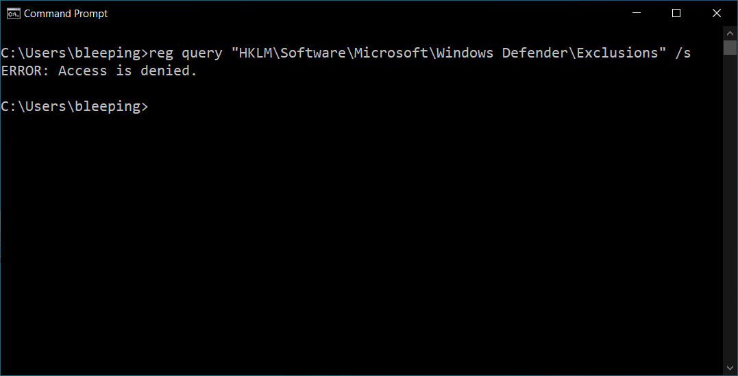 Access to Defender exclusions now blocked