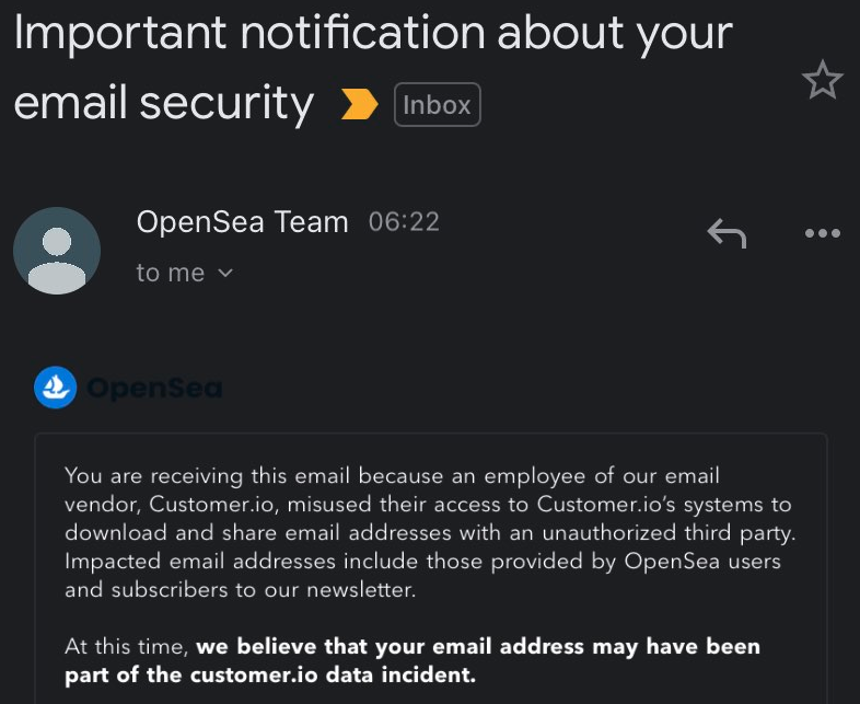 OpenSea data breach notification