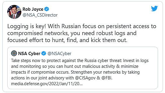 Rob Joyce tweet — Russian APTs warning